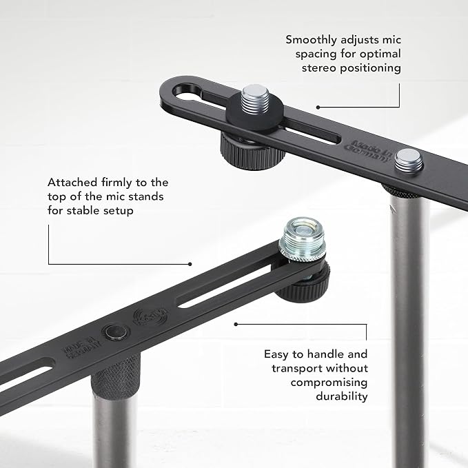 K&M König & Meyer 23550.500.55 Microphone Bar | Adjustable Positioning for Two Mics or Booms | 5/8“ Thread Stand Connector | Professional Choice Made in Germany Black - Image 4