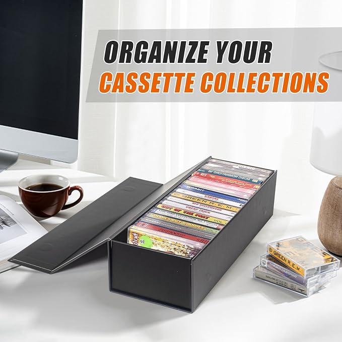 tutata Cassette Tape Storage Box, Cassette Tape Holder 14.25 x 4.5 x 3 Inch, Store Up to 20 Cassette Cases – 1 Pack - Image 7