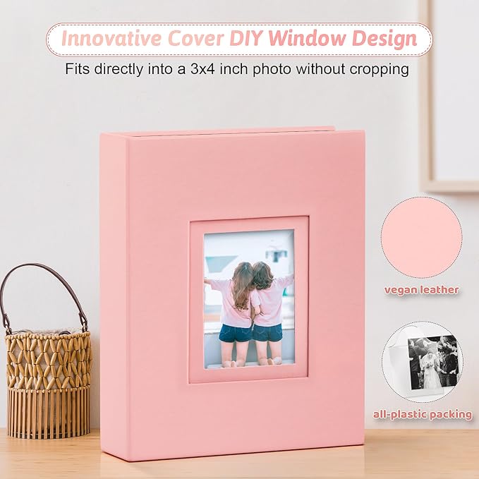 Popotop 4x6 Photo Album Holds 100 Pictures, Vegan Leather Hardcover | 100 Photos Capacity, Acid-Free Clear Slip-In Pockets, Compact Format, Front Photo Window, Gifts for Family Wedding Baby - Image 2