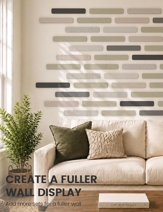 Fluxynara 13" x 2" Felt Wall Panels, Concrete Echo | 8-Pack Includes 50 Push Pins and Adhesive Tabs for Photos, Notes and Decor in Bedroom Doors, Home Office or Studios - Image 7