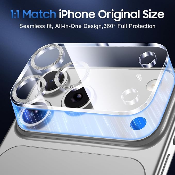 UniqueMe 3 Pack for iPhone 17 Pro Max Camera Lens Protector - Silver | Drop Protection, Case Friendly, 9H Tempered Glass, Camera Cover Screen, Update New Version - Image 5
