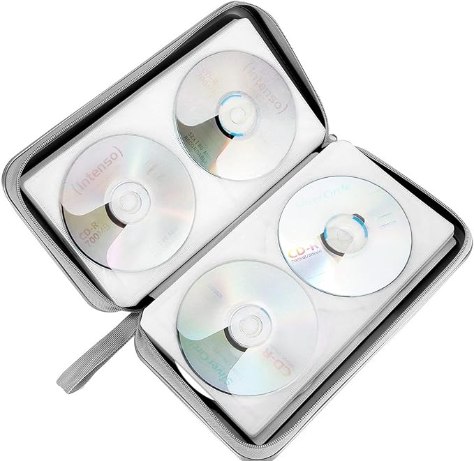 Siveit CD Case, 80 Capacity Hard Plastic DVD Case Portable Zipper CD/DVD Wallet Holder Storage Disc Binder Album Bag for Car Home Travel(Black) - Image 6