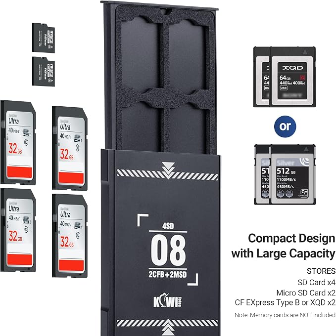 8 Slots Pop-Up Memory Card Holder SD CFexpress Type-B XQD Case | Stores 4 SD, 2 Micro SD, 2 CFexpress Type-B/XQD cards with shockproof EVA foam slots, pop-up push design - Image 2