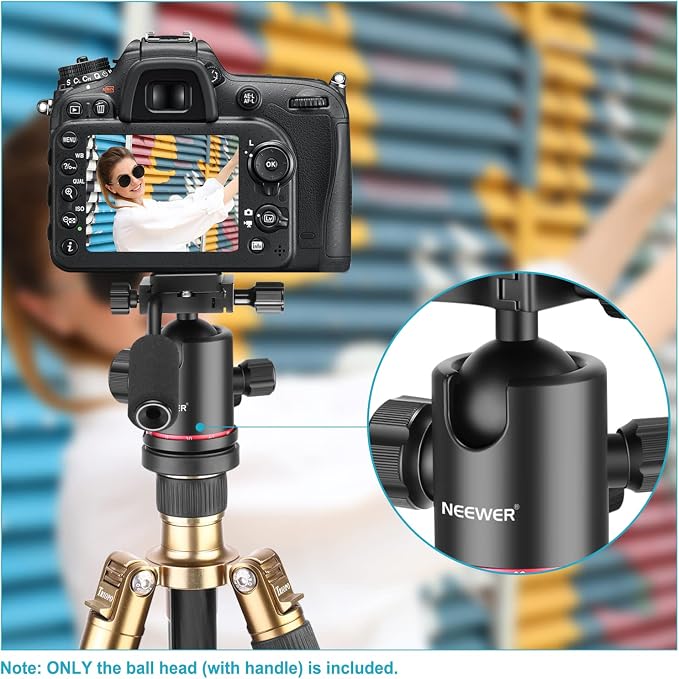 NEEWER Heavy Duty Camera Tripod Ball Head with Handle, 1/4 inch Quick Plate | 360 Degree Panoramic Head for Tripod, Monopod, Slider, DSLR Camera, Camcorder, Load up to 17.6 pounds/8 kilograms - Image 7