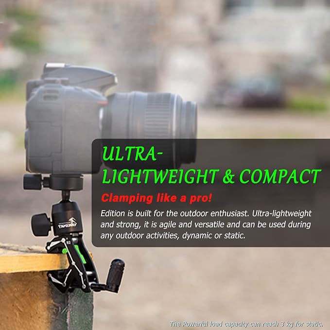 Adjustable Camera Clamp Mount with 360°Rotatable Mini Ball Head and 1/4" Screew Quick Release Tabletop C Clampod Bar Clamp for GoPro/Brinno/DSLR/MILC/SLR Camera and More Action Camera - Image 2