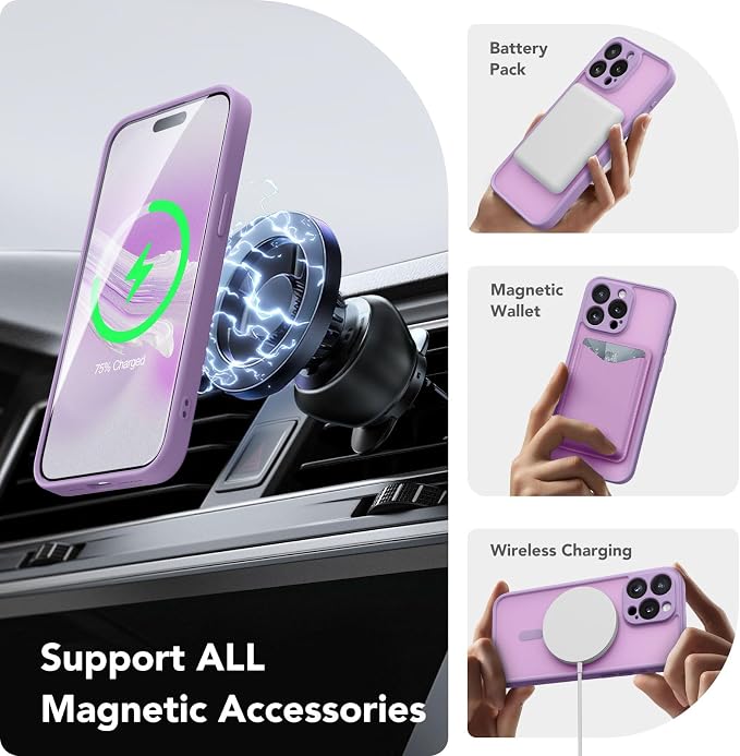 CAPRARO for iPhone 13 Pro Max Case, Compatible with MagSafe | Upgraded [Full Camera Protection] Shockproof Protective Slim Translucent Matte Magnetic Phone Case 6.7'', Elegant Purple - Image 3