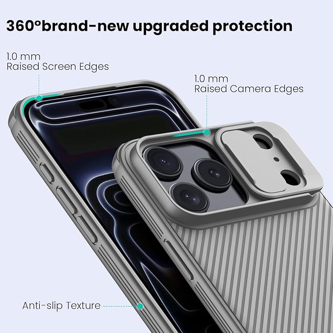 Nillkin for iPhone 17 Pro Case with Slide Camera Cover & Thin Slim Fit | Shockproof Protective | Protector Privacy | Phone Case Camera Lens Protector, Gray - Image 3
