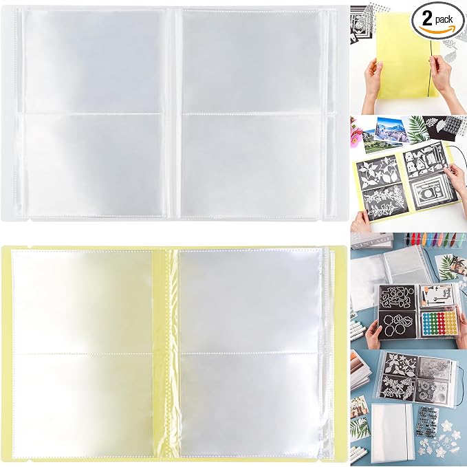 2 Pack Large Sticker Photo Storage Album, Stamp & Cutting Dies Storage Book Organizer Folder for Cards Storage DIY Scrapbooking Card Making Supplies 20 Pages 80 Pockets/Pack (Clear + Yellow) by CYFUNDESIGN