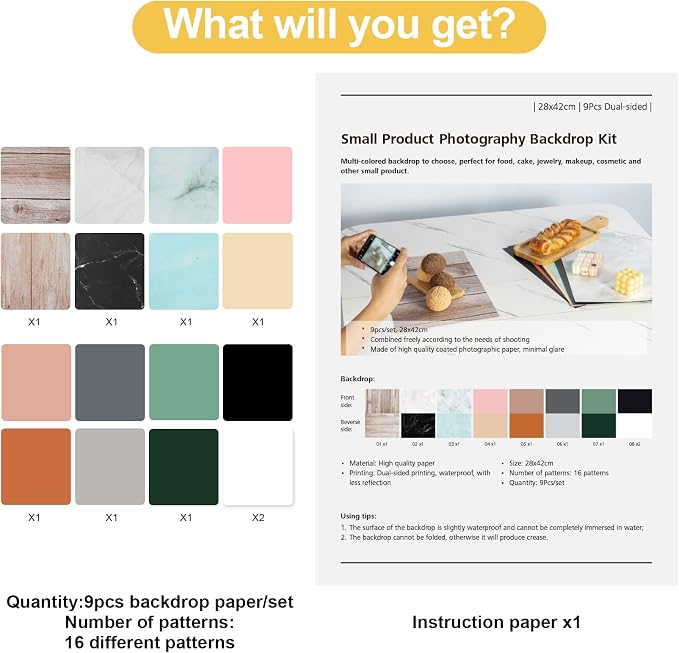 Meking 9PCS 16Patterns Product Photography Backdrops（16.5X11inch） | Photo Background Flat Lay Tabletop Photo Backdrops for Food/Makeup/Jewelry Photography - Image 5