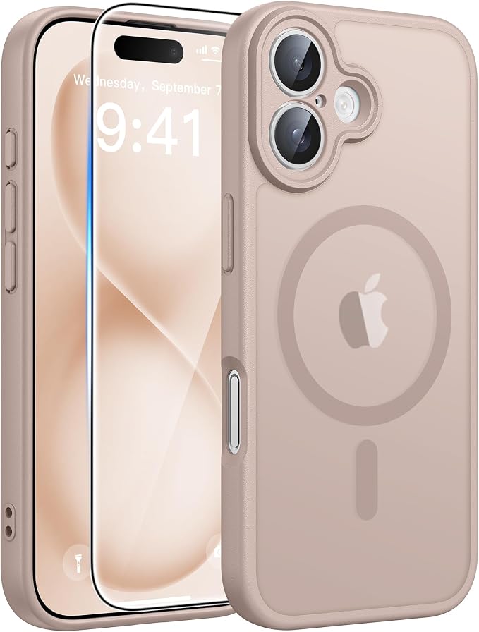 FNTCASE for iPhone 16 Plus Case, Fit for Magsafe, Screen Protector | Full Camera Protection, Translucent Matte, 14FT Military Grade Drop Proof, Shockproof Protective Phone Cover, Desert Gold by FNTCASE