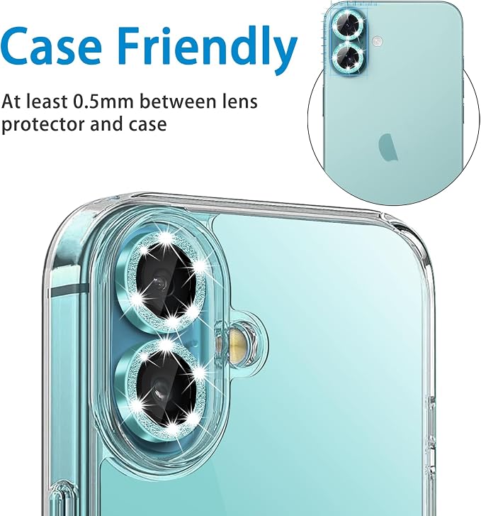 Designed for iPhone 16 and 16 Plus Camera Lens Protector, Bling Glitter Diamond Lens Cover 9H Tempered Glass Camera Cover Anti Scratch Shockproof Screen Protector - Image 5