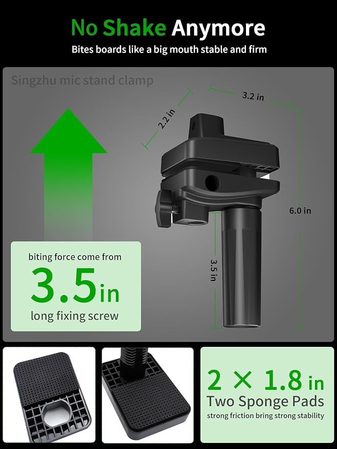 Desk Clamp Mount For Microphone Suspension Boom Scissor Arm Stand Holder, 5 Ways Boom Arm Insert Holes(12mm), Stable Installation on Tables/Beds up to 3.2 inches Thickness (Black) - Image 2