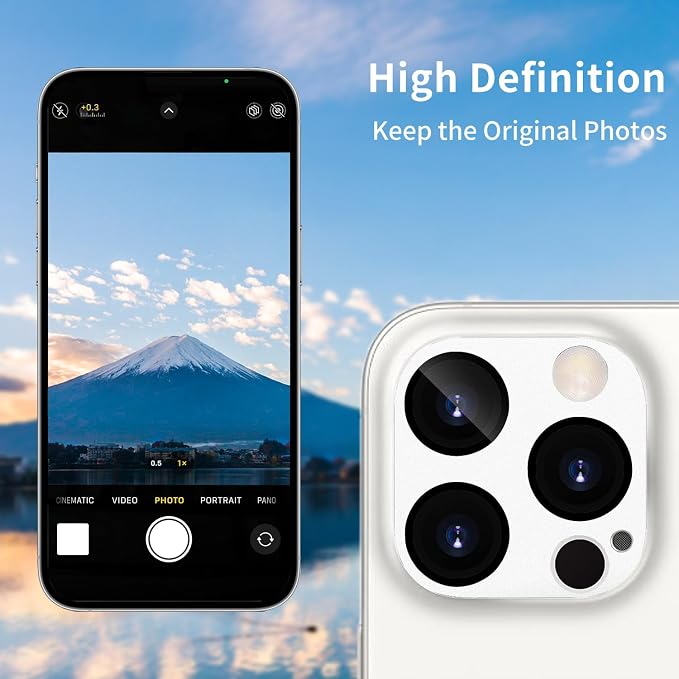 Camera Lens Protector for iPhone 14 Pro/iPhone 14 Pro Max Metal Camera Cover Film, 9H Tempered Glass, Anti-Scratch, Case Friendly - Silver - Image 3