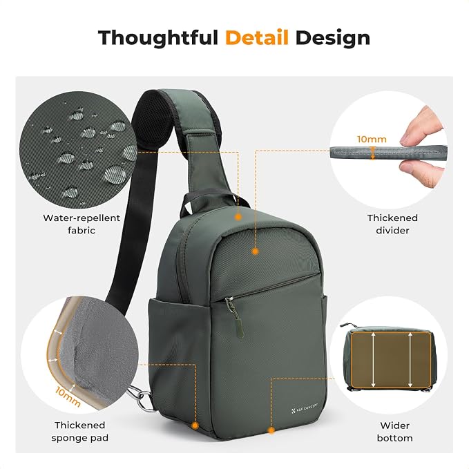K&F CONCEPT Camera Sling Bag, Compact Photography Bag for DSLR Mirrorless | Lightweight Fabric, with Tripod Holder, Quick Access & Custom Dividers, Men & Women, for Sony Canon Nikon, Green, BS06 - Image 4