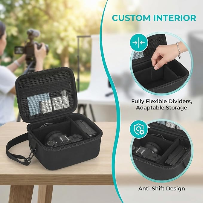 Comecase Large Travel 4K Vlogging Camera Case for Duluvulu/for AUREAPIX | Outdoor Camera Storage with 2 Dividers and Mesh Pocket, for Vloggers and Content Creators, Trip Ready, Jet Black - Case Only - Image 4