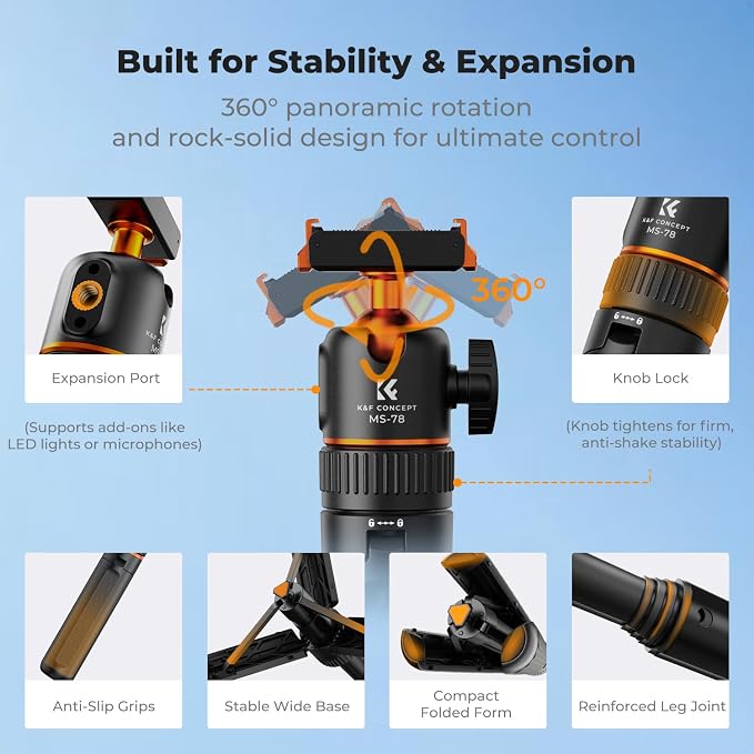 K&F CONCEPT 25.6" Selfie Stick Tripod for DJI Osmo Action 5 Pro | Pop Open Extendable Handle Grip Magnetic Quick-Release Adapter Travel Video Shooting Stand for Osmo Action 3/4/Osmo 360 MS78 - Image 6