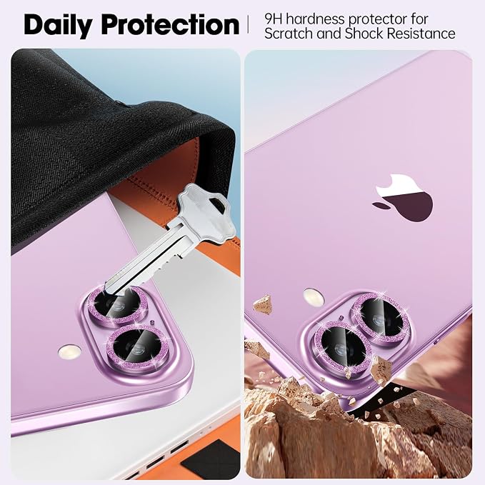 for iPhone 16/16 Plus Camera Lens Protector Bling Glitter, Pink | Individual Metal, 9H Hardness, Scratch Resistant, Shockproof, Drop Protection, Case Friendly, Stylish Accessories - Image 3
