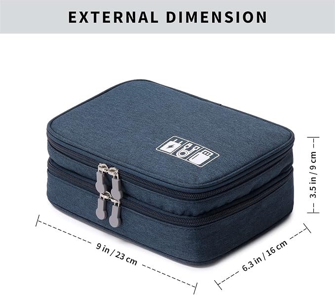 mygreen Electronic Accessories Organizer Bag, Waterproof Double Layer Travel Storage Case with Adjustable Padded Dividers, Portable Hard Pouch for Cables, Charger, Power Bank, Phone, Hard Drive Blue - Image 2