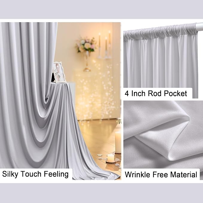 10 ft x 8 ft Wrinkle Free Silver Backdrop Curtain for Parties, Polyester Silver Grey Backdrop Drapes 2 Panels 5x8ft for Baby Shower Photoshoot Engagement Wedding Birthday Photography Background - Image 2