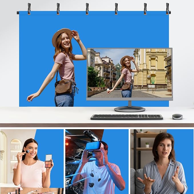 Emart 5x6.5ft Blue Screen Backdrop Kit with T-Shape Stand and 6 Clamps | Reverse folding base for easy storage & transport，perfect for Photography, Photoshoot, Studio Video Recording, Streaming - Image 7