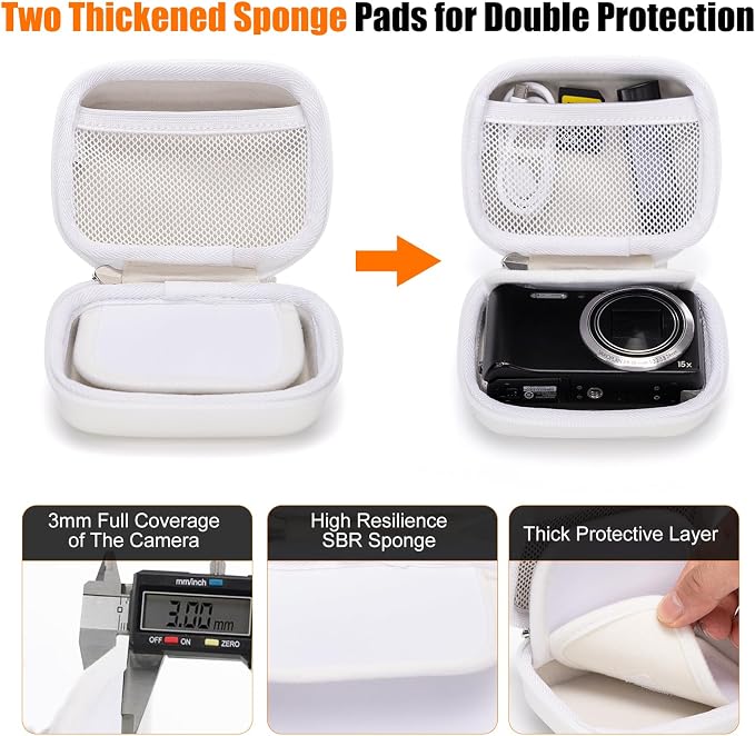 Cwatcun Digital Camera Case, Compact Protective Pouch for Kodak/Canon/Sony | Fits cameras up to 4.9"x3.5"x2.2". 900Dscratch-resistant, water-repellent, 3-layer shockproof sponge, detachable wristband. - Image 2