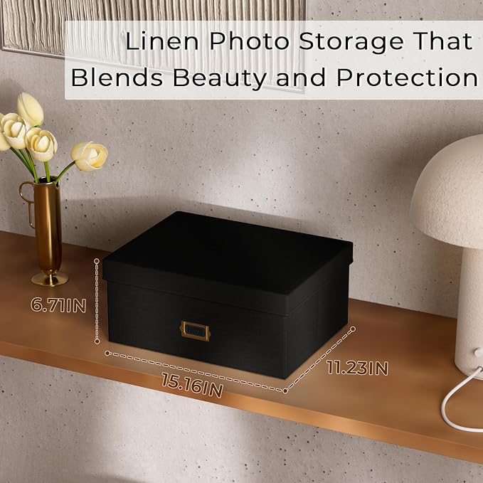 Decorative Photo Storage Box, Linen Photo Box Holds 1700 5x7 Pictures Black | Photo Storage Containers with 8 Dividers, Memory Keepsake Organizer for Photos, Scrapbook Supplies, Cards, Stamps,Archive Box - Image 6