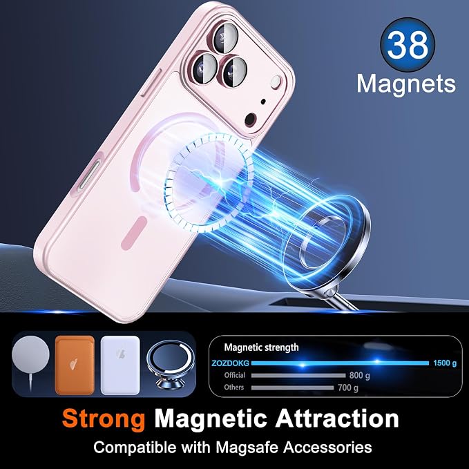 Magnetic for iPhone 17 Pro Case with Privacy Screen Protector, Pink | Full Camera Protection, Compatible with MagSafe, Translucent Matte Shockproof Phone Cover for iPhone 17 Pro Women Girls - Image 3