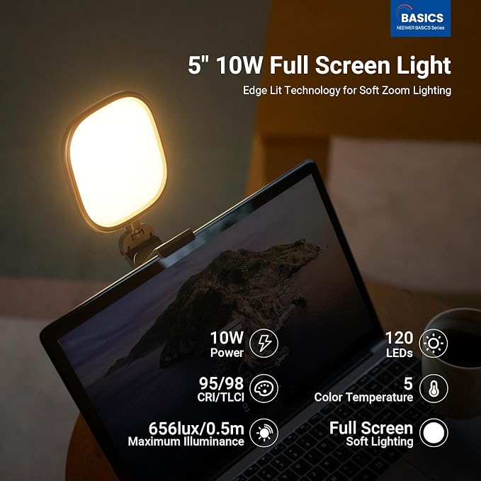 NEEWER BASICS 5" Monitor Light with Stand, Zoom Lighting for Video Conference, 10W Bi Color Edge Lit CRI95 USB LED Panel Ring Light for Desk Computer Laptop Webcam Video Call Streaming Recording, NL10 - Image 2