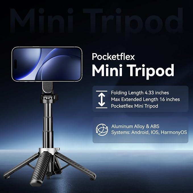 4-in-1 Multifunctional Magnetic Phone Tripod, Portable Selfie Stick for iPhone & Android with Detachable Remote and Metal Ring, Magnetic Tripod Extendable Length 4.33" - 16" - Image 2