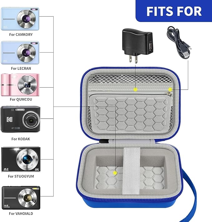 Comecase Digital Camera Case for Kodak PIXPRO FZ55/FZ45, Blue | Hard EVA Shell,Pre-Cut Foam, Accessories Mesh Pocket, Wrist Strap, Compact for Travel, School and Daily Storage. Case only. - Image 2