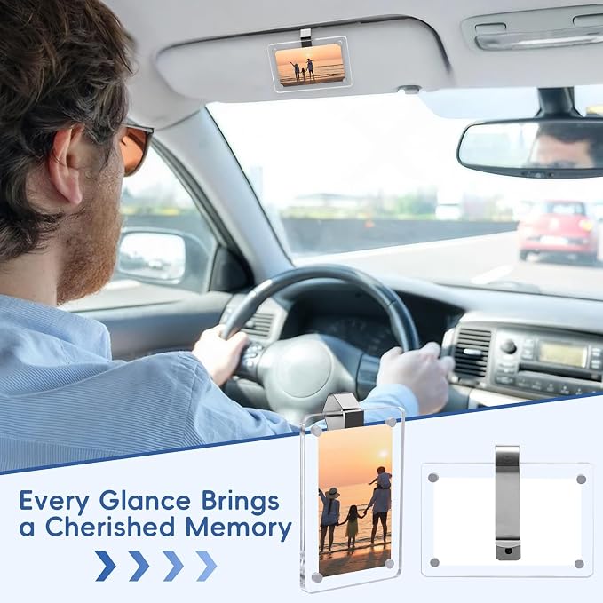 PIFOOG 2Pcs Gifts for Mom Car Visor Clip Photo Frame, Acrylic Picture Holder Magnetic Personalized Display Vertical Horizontal Memorial Wallet Size 3.2 × 4.7 inch - Image 6
