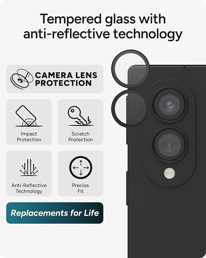 ZAGG Glass Elite Samsung Galaxy Z Fold8 Camera Lens Protector | Anti-Reflective, 5X Stronger Impact & Scratch Resistant Aluminosilicate Glass - Easy Installation, Smudge-Free Surface - Image 2