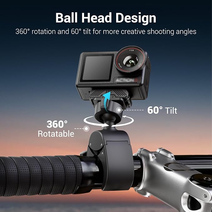 JJC Magnetic Bike Pole Mount for DJI Osmo Action 5 Pro 4 3,with Ball Head | Handlebar Bike Pole Mount Motorcycle Clamp Mount,Lightweight ABS Crab Clamp for Round Pipe Tube Desk,w. Quick Release Mount - Image 3