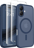 CAPRARO for iPhone 16 Case, Compatible with MagSafe Navy Blue | Upgraded [Full Camera Protection] Protective Translucent Matte Women Girl Magnetic Phone Case Cover, Navy Blue by CAPRARO