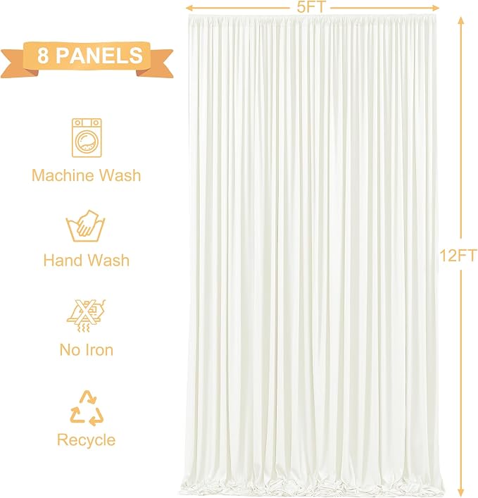 8 Panels Ivory Backdrop Curtains for Wedding Party Wrinkle Free Backdrops Curtain Drapes Fabric Decorations Photo Back Drop Cloth for Baby Shower Photography Stage Reception 40ft(W) x 12ft(H) - Image 5