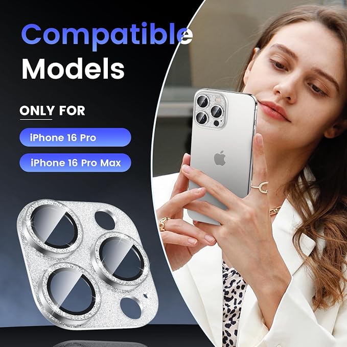 Tensea for iPhone 16 Pro Max/16 Pro/14 Pro Max/14 Pro Camera Lens Protector | Metal Bling Aluminum Alloy Tempered Glass Cover Camera Screen Protector Accessories, Case Friendly - Image 2