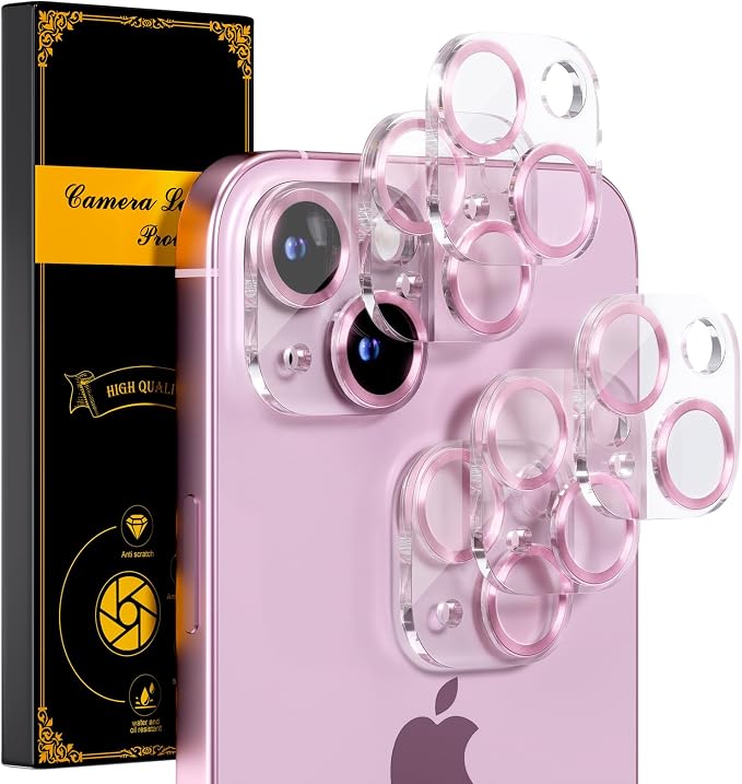 for 6 Pack iPhone 15 / iPhone 15 Plus Camera Lens Protector [Drop Protection] [Case Friendly] [Easy Installation] 9H Tempered Glass Camera Screen Protector Cover Accessories, CD Pink by Beuxece