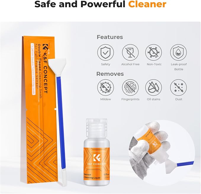K&F CONCEPT 24mm Full Frame Sensor Cleaning Kits, with 20ml Sensor Cleaner | Sensor SwabsX5, Vacuum Sealed, Gentle Cleaner, Multi-Device Use, Precision Cleaning,for Nikon Sony Canon Camera Clean,MA01 - Image 3