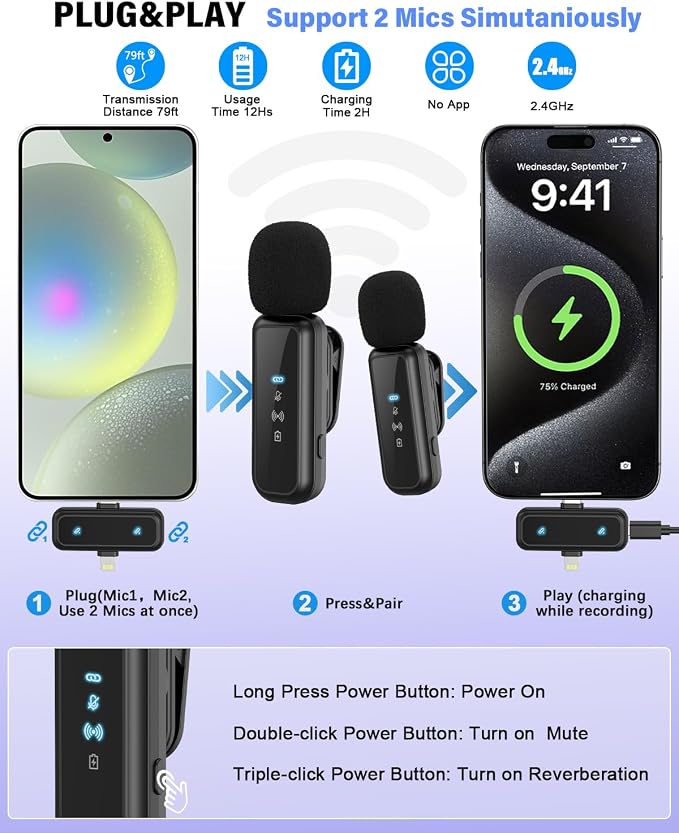 Vlogging Kit for iPhone/Android, YouTube Starter Kit with Wireless Microphone/Camera Tripod/Flexible Tripod/RGB Fill Light, Content Creator Essentials Kits for TikTok Vlog Video Recording - Image 4