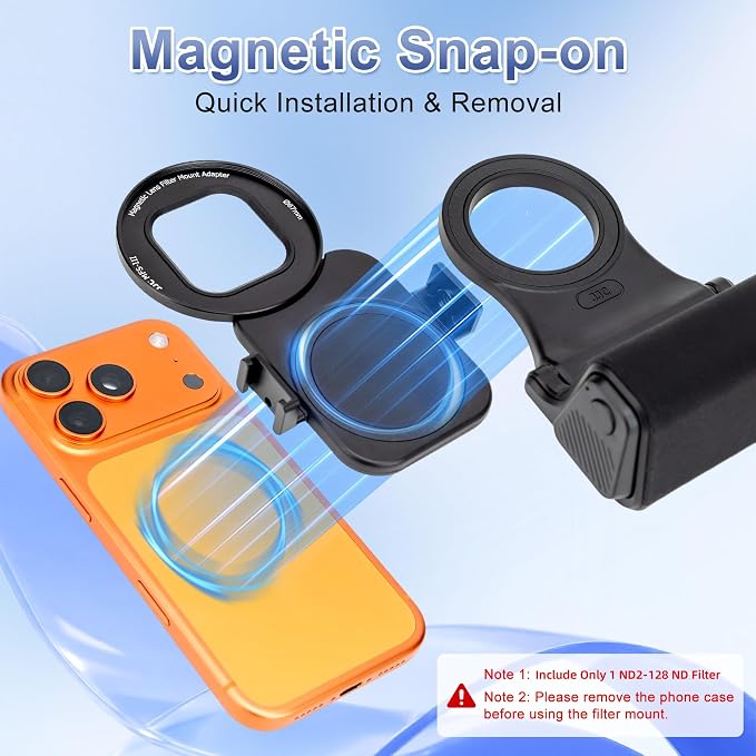 Upgraded 67mm Variable ND2-128 ND Filter Mount Kit w Magnetic Phone Camera Grip & Storage Pouch for iPhone 17 Air 16 Pro Max, Neutral Density Lens Filter Adapter Set w Cold Shoe &1/4''Hole(NO Tripod) - Image 2