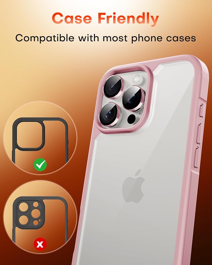TOCOL for iPhone 15 Pro Max Camera Lens Protector/iPhone 15 Pro Camera Lens Protector Tempered Glass HD Individual Scratch Resistant Cover Accessories Case Friendly 2 Pack（Pink） - Image 7