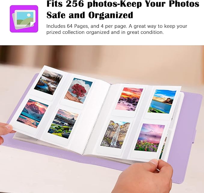 Veicevol 256-Pocket 2x3 Photo Album for Instax Mini and Polaroid, Purple | PU Leather Cover Keeps, Fits Instax Mini and Polaroid 2x3 Photos, Protects Travel, Wedding and Family Memories - Image 5