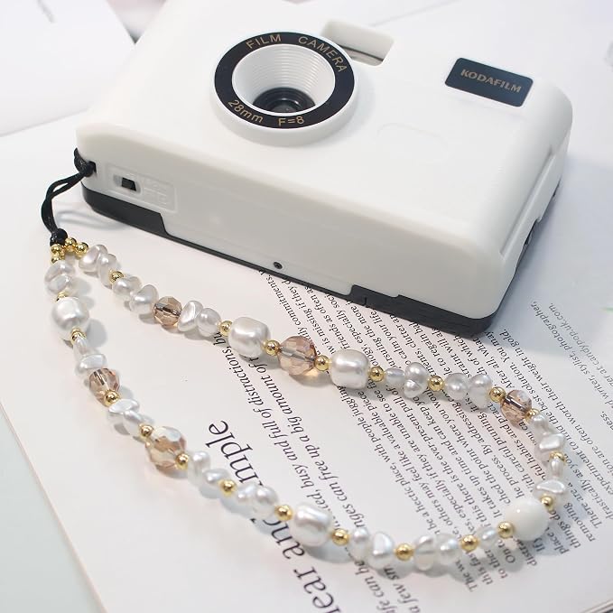 Beaded Camera Wrist Strap,Cute Phone Charm Decor,Pearl Bracelet Wrist Strap | Phone Keychain Decoration for Wallet,Durable Nylon Rope Lanyard,Compatible with all Phone Case,Silver Star - Image 3