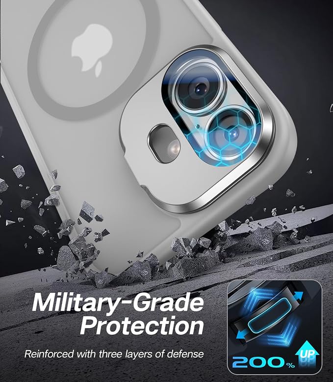 VOFATA [Upgraded] for iPhone 16 Case with Camera Cover Stand [Fit for MagSafe][9H Camera Lens Protector] Mil-Grade Protection Translucent Matte Silicone Magnetic iPhone 16 Phone Case, Grey - Image 5