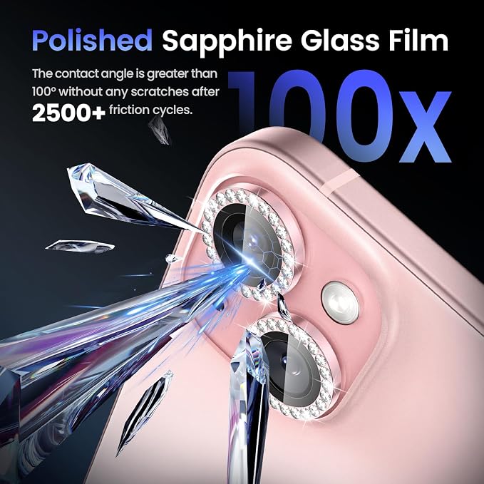 Tensea for iPhone 15/15 Plus Camera Lens Protector Bling, Camera Cover | 9H Tempered Glass Camera Screen Protector, Metal Individual Ring for iPhone15 6.1inch/ 15Plus 6.7inch, HD Clear, Easy Install - Image 5