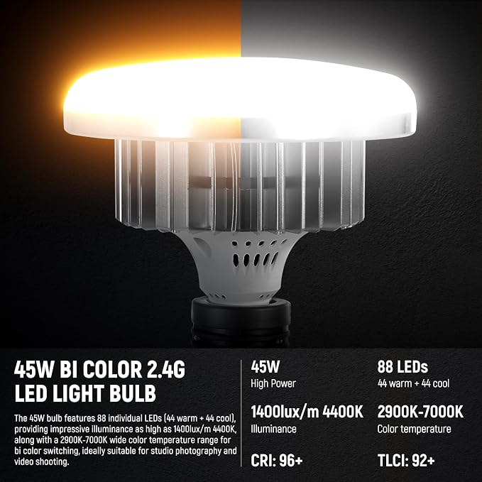 NEEWER 2Pcs 24"x24" 900W Equivalent Softbox Lighting Kit with Tripod Stands, 45W Bi Color 2.4G LED Bulbs, Remote, 10 Channels 2900K-7000K 1400lx/m CRI95, Photography Continuous Lighting Kit, NK103 - Image 4