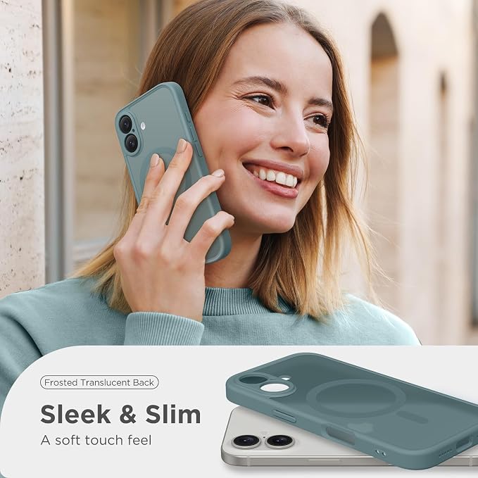 CAPRARO for iPhone 16 Case, Compatible with MagSafe | Upgraded [Full Camera Protection] Protective Translucent Matte Women Girl Magnetic Phone Case Cover, Feiquan Green - Image 7