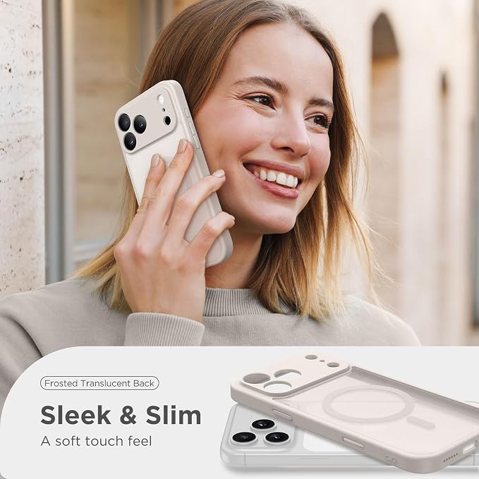 CAPRARO for iPhone 17 Pro Max Case, Compatible with MagSafe Stone | Upgraded [Full Camera Protection] Protective Translucent Matte Women Girl Magnetic Phone Case Cover, Stone - Image 8