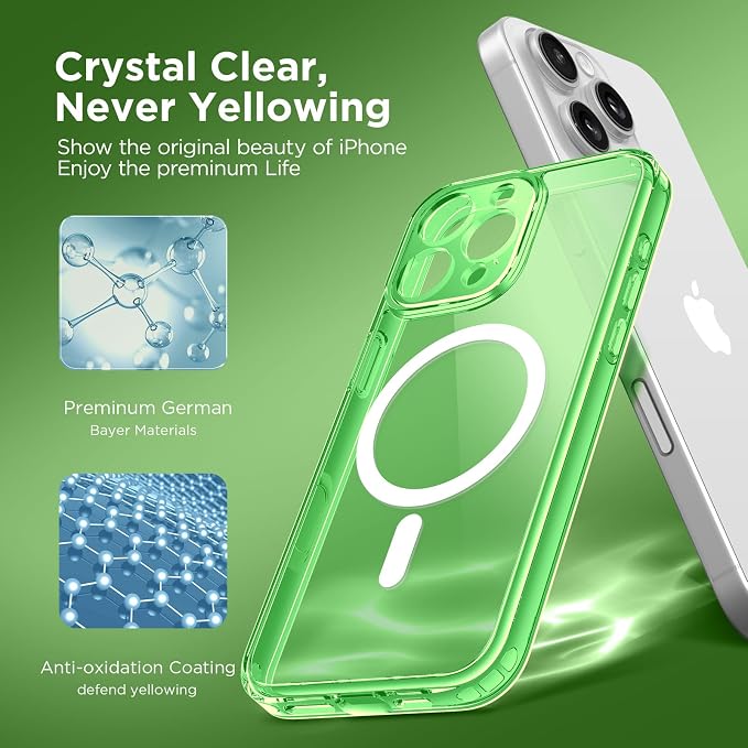 CAPRARO for iPhone 16 Pro Case, Compatible with MagSafe | Upgraded [Full Camera Protection] Protective Translucent Matte Women Girl Magnetic Phone Case Cover, Clear Green - Image 5