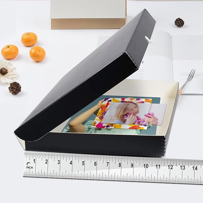 Lineco Clamshell Archival Storage Box, 11.5x17.5x1.75 Inch, Black | Acid-Free with Metal Edge Boxboard, Organize and Store Photos Documents Cards Negatives Magazine Prints Family Records DIY - Image 2